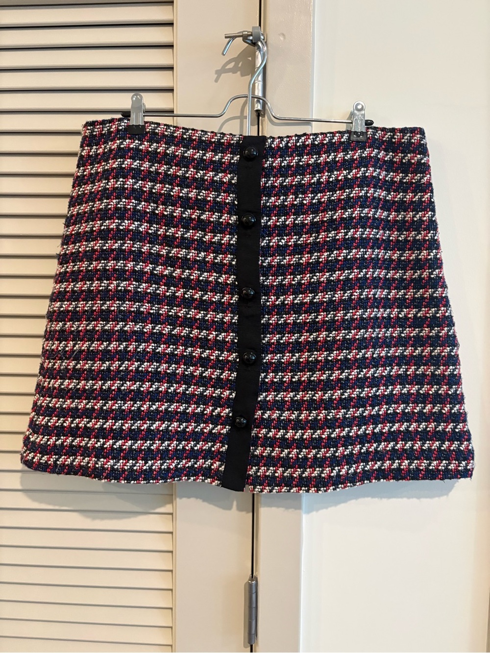 LOFT Tweed Button-Front A-Line Mini Skirt in Navy, Red & White* Sz. 14